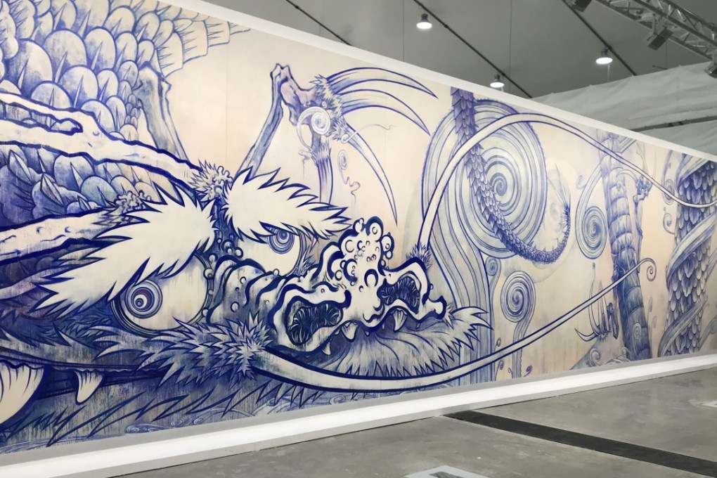 The Gagosian Gallery’s huge Takashi Murakami wall at the West Bund Art and Design Fair. Photo: Jing Zhang
