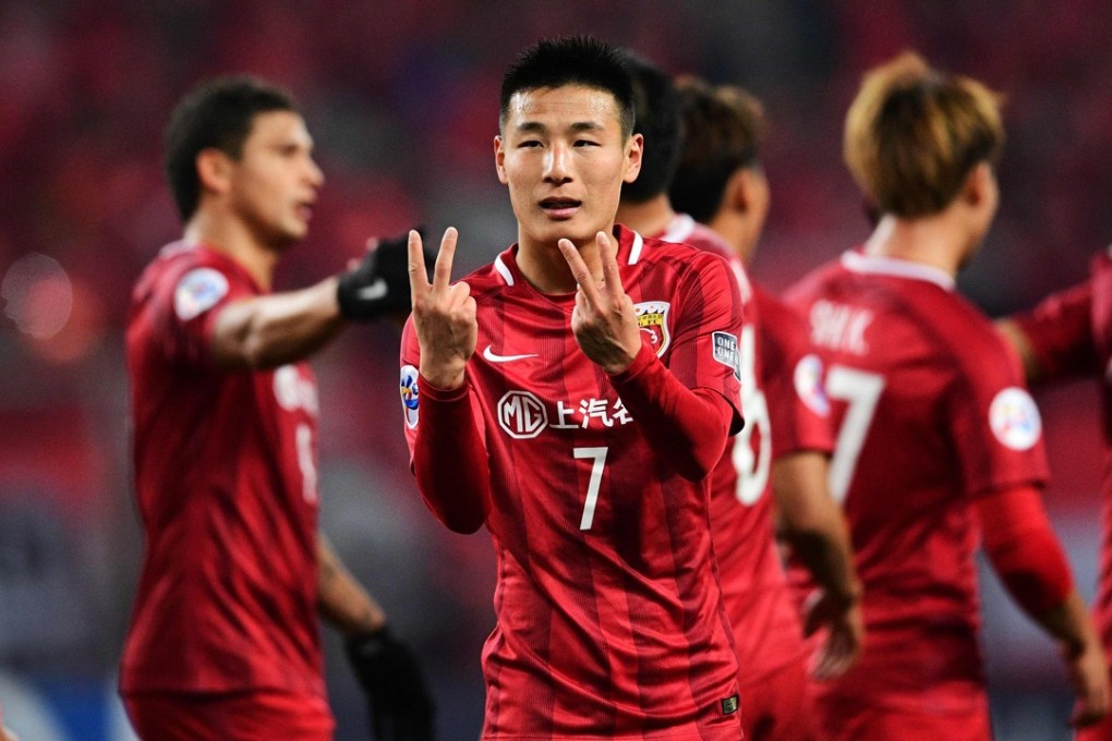 Wu Lei celebrating with Shanghai SIPG. The team won the 2018 Chinese Super League. Photo: AFP