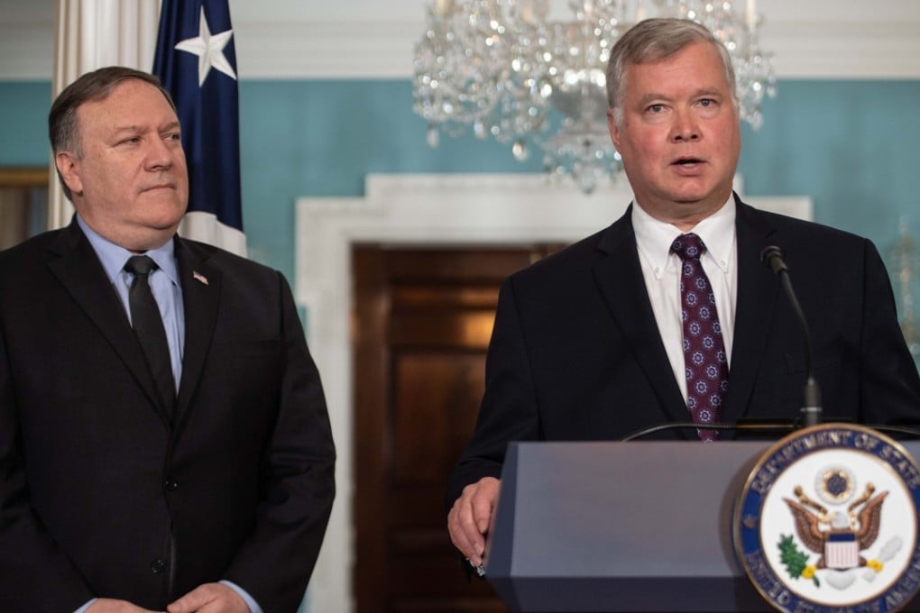 US Secretary of State Mike Pompeo (left) said Steve Biegun, the US special representative to North Korea (right), met with Lee Do-hoon, the Republic of Korea’s Special Representative for Korean peninsula Peace and Security Affairs at the State Department. Photo: AFP