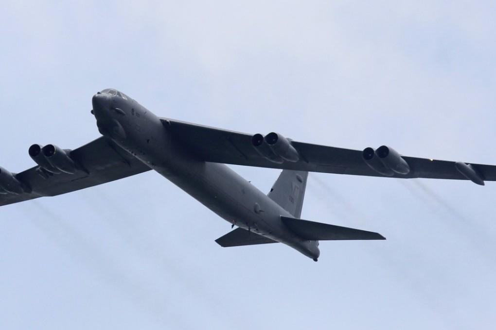 Two US Air Force B-52H Stratofortress bombers from Andersen Air Force Base in Guam flew near the disputed South China Sea on Monday, in what the US Pacific Air Forces described as a routine training exercise. Photo: Reuters