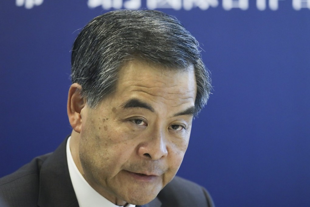 Former chief executive Leung Chun-ying speaks at the One Country Two Systems Research Institute office. Photo: Tory Ho