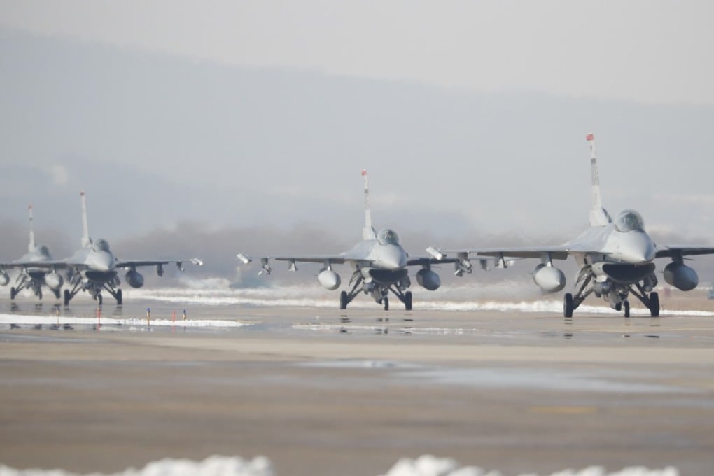 US Air Force F-16 fighter jets at Osan Air Base in Pyeongtaek, South Korea. Photo: AFP