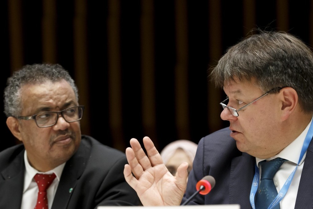 Petteri Taalas, (R), secretary-general of the World Meteorological Organisation (WMO), sitting next to Tedros Adhanom Ghebreyesus, director general of the World Health Organisation. Photo: EPA-EFEI