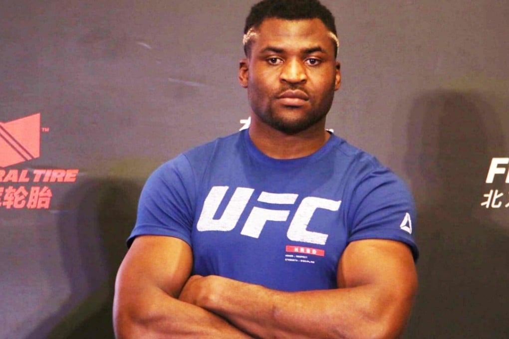 Francis Ngannou speaks to the media at UFC Beijing. Photo: Mathew Scott