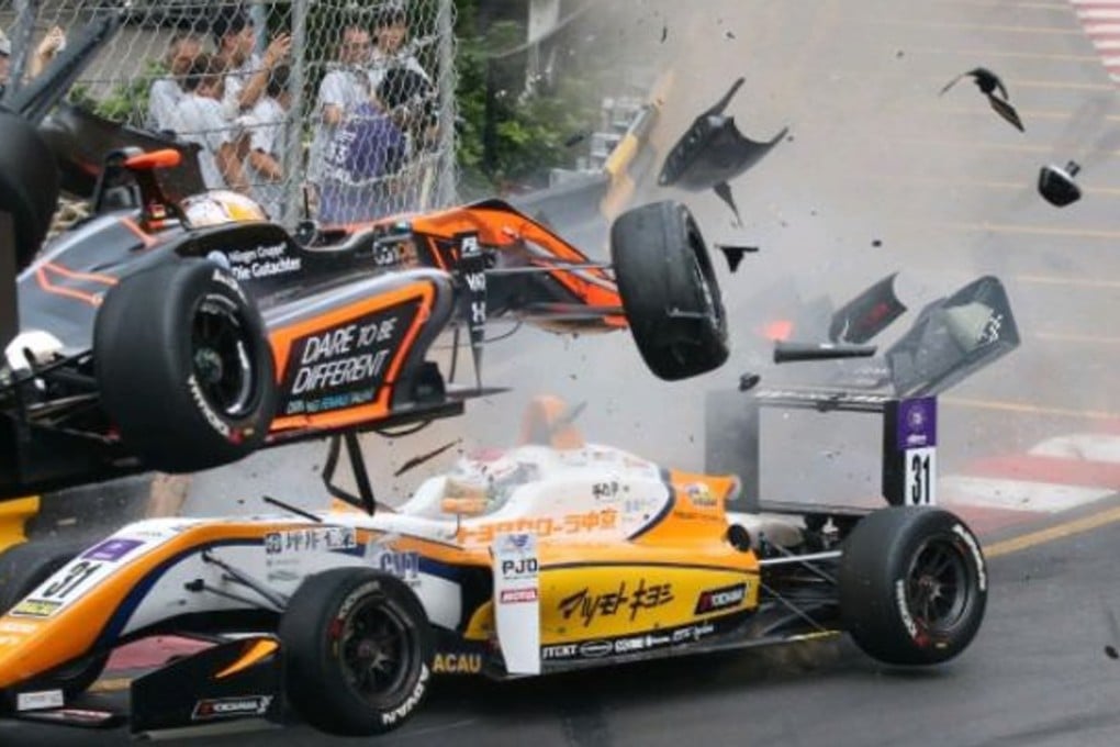Sophia Floersch’s car is launched into the air after hitting the car of Japanese driver Sho Tsuboi. Photo: Twitter