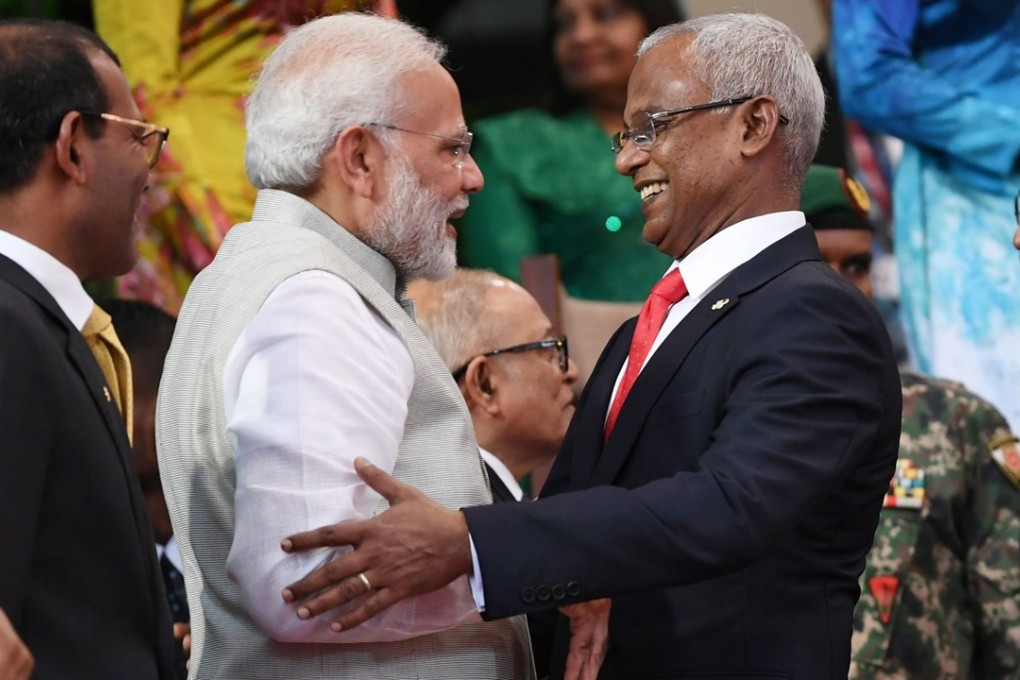 Indian Prime Minister Narendra Modi with new Maldives President Ibrahim Mohamed Solih in Male. Photo: AFP