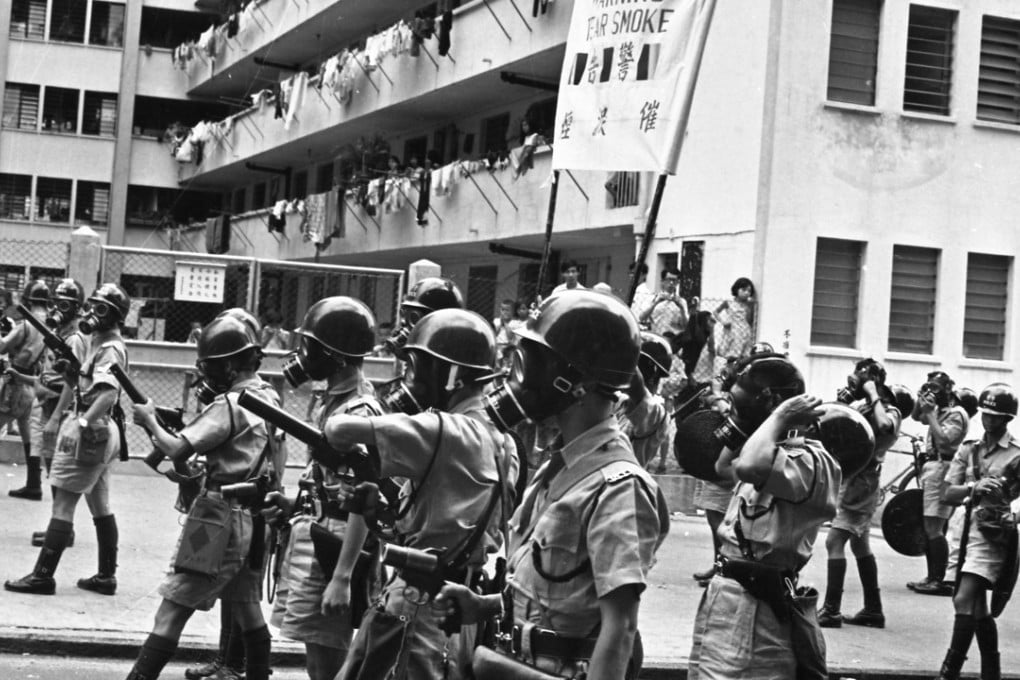 Riot police readying tear gas shells to disperse left-wing protesters at Tung Tau resettlement estate in 1967. Photo: SCMP