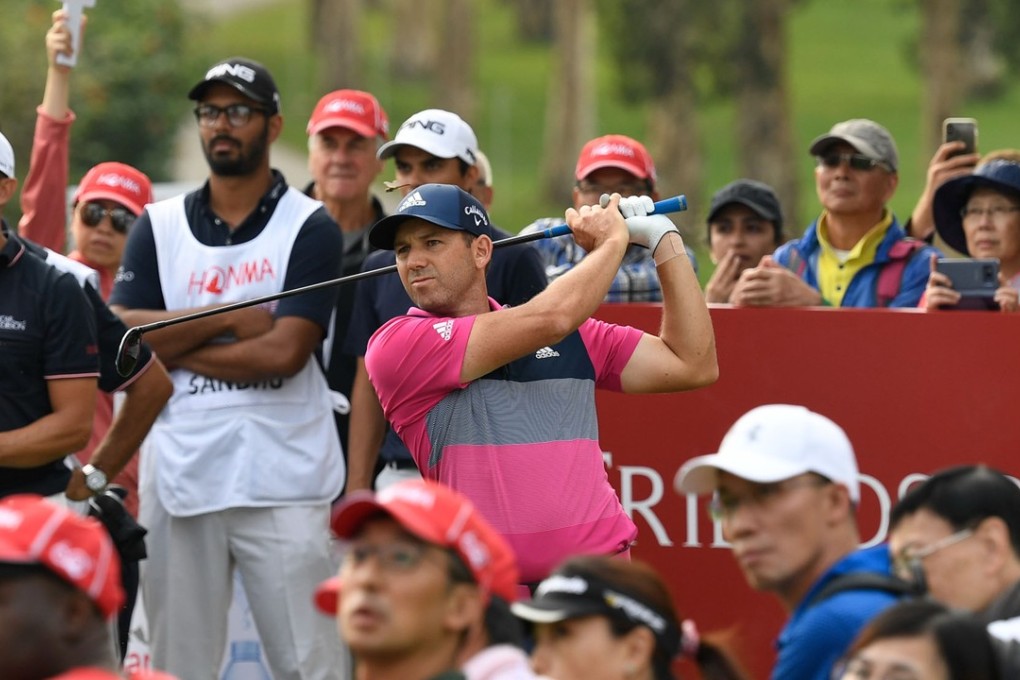 Sergio Garcia tees off during the third round of the Hong Kong Open on Saturday. Photo: Richard Castka