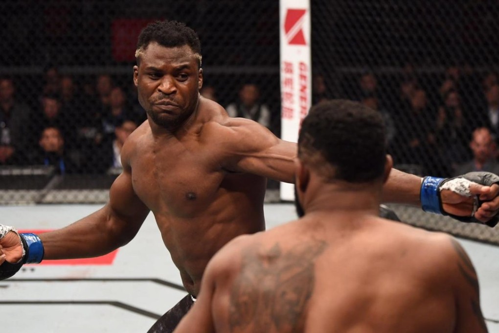 Cue Francis “The Predator” Ngannou goes in for the kill against Curtis “Razor” Blaydes in UFC Beijing. Photo: UFC Fight Night Beijing, Blaydes vs Ngannou/ Zuffa LLC