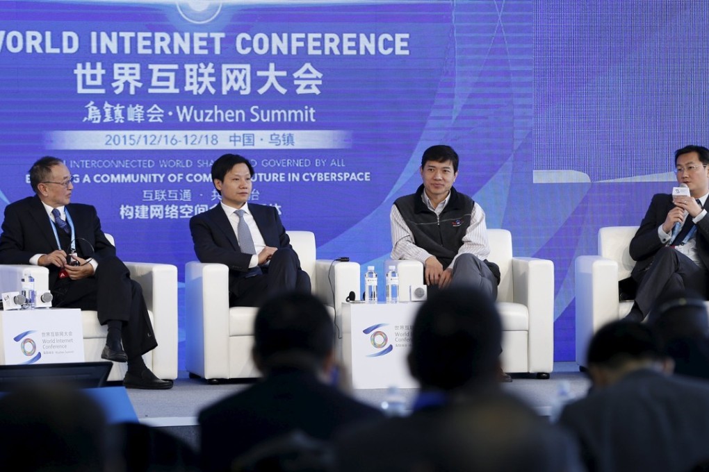 Liu Chuanzhi of Legend (far left) is seen with Baidu chief executive Robin Li (second right) and Tencent chairman and CEO Pony Ma (far right) at the World Internet Conference in Wuzhen on December 17, 2015. The three entrepreneurs have been nominated in an honours list to market 40 years of economic reform. Photo: Reuters
