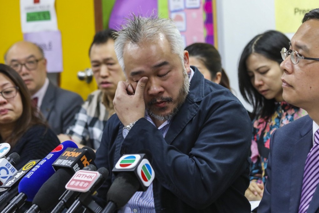 Alex Tan (centre) reads out a gratitude letter by his son to the teachers at the Think school. Photo: Dickson Lee