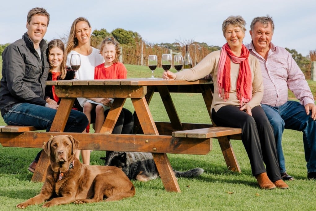 Viv Snowden (second from right) and her husband, Phil, with one of their daughters and her family, in Denmark, Western Australia. Picture: courtesy of Singlefile Wines