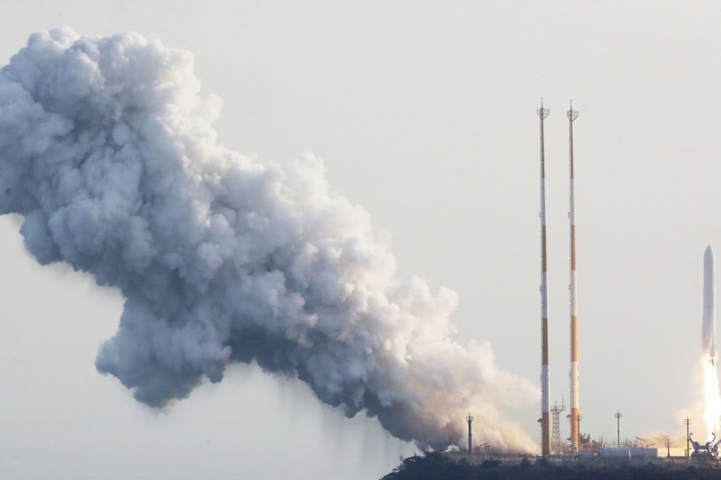 The rocket takes off from its launch pad at the Naro Space Centre in Goheung. Photo: AP