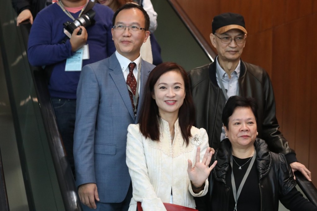 Chan Hoi-yan (front left) with her parents and husband at the Legislative Council. Photo: K.Y. Cheng