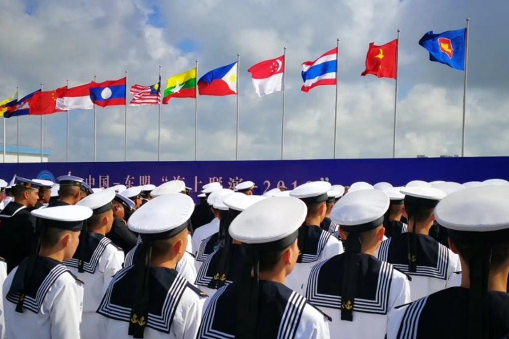 Sailors line up for the first China-Asean naval exercises in Zhanjiang, Guangdong province, on Monday October 22. The drills were seen as a demonstration of Southeast Asian nations’ desire for improved ties with China. Photo: Weibo