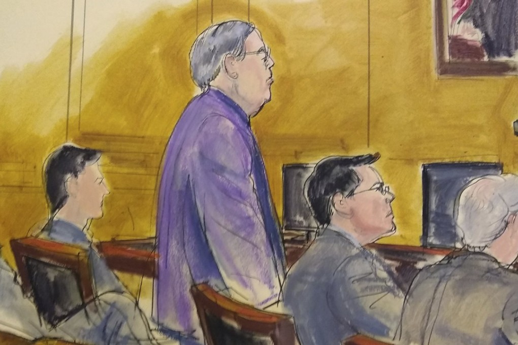 A courtroom sketch shows former Hong Kong minister Patrick Ho (standing) during jury selection for his bribery trial. Photo: AP