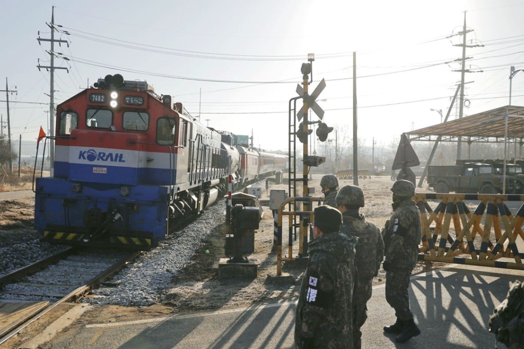 A train carrying South Korean delegates heads to North Korea from the South Korean side of the demilitarised zone in Paju on November 30. Photo: Kyodo
