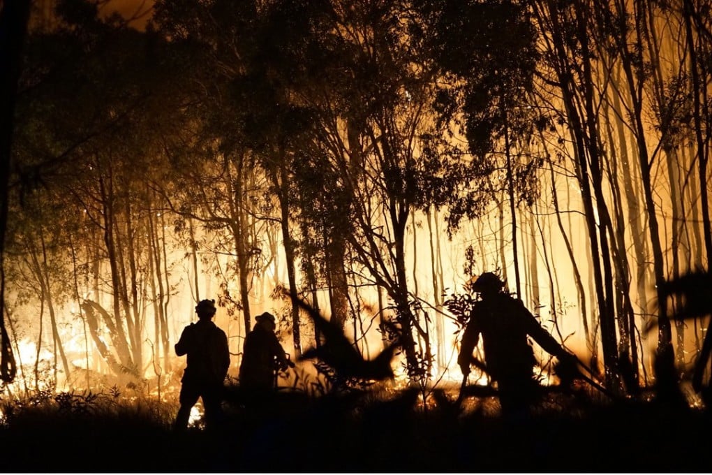 Firefighters battle a blaze on Fingerfield road at the Deepwater National Park area of Queensland on November 29, 2018. Photo: AFP