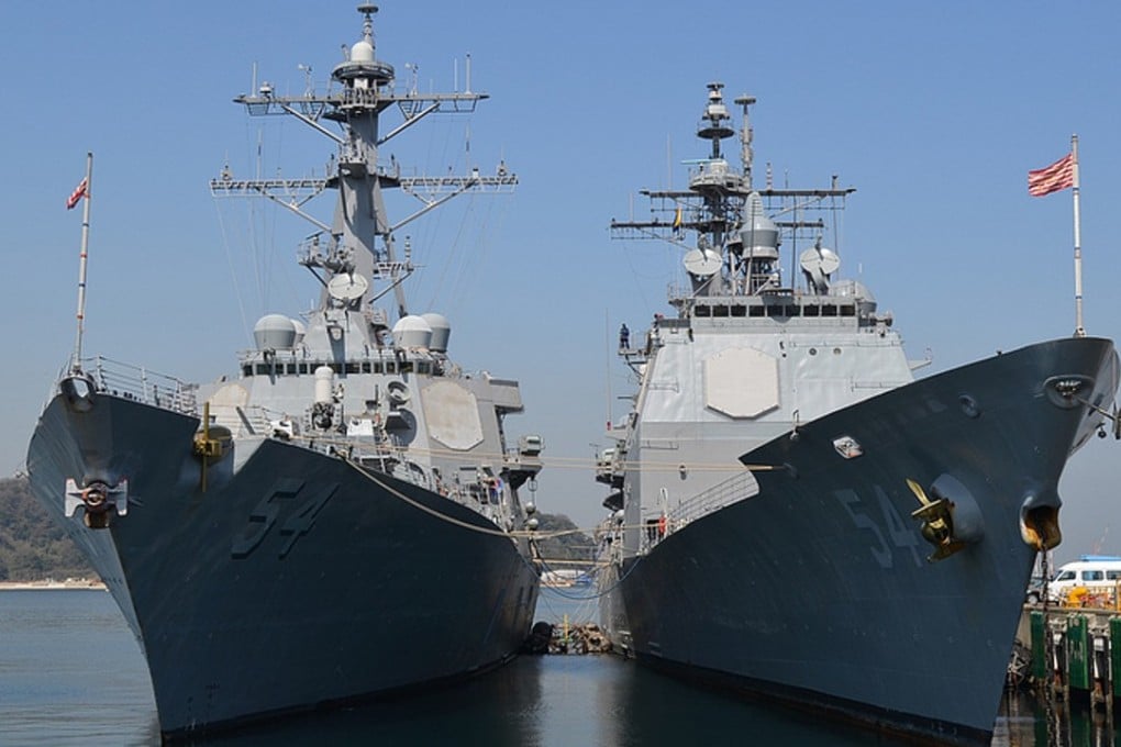 The USS Curtis Wilbur (left) and the USS Antietam – ships of different classes with the same pennant number – sailed the Taiwan Strait in October. Photo: US Navy