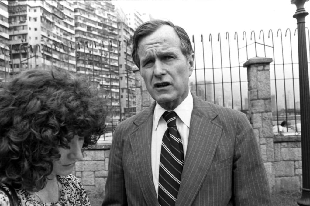 Former US president George H.W. Bush talks to a reporter in 1978 during one of his visits to Hong Kong. Photo: SCMP