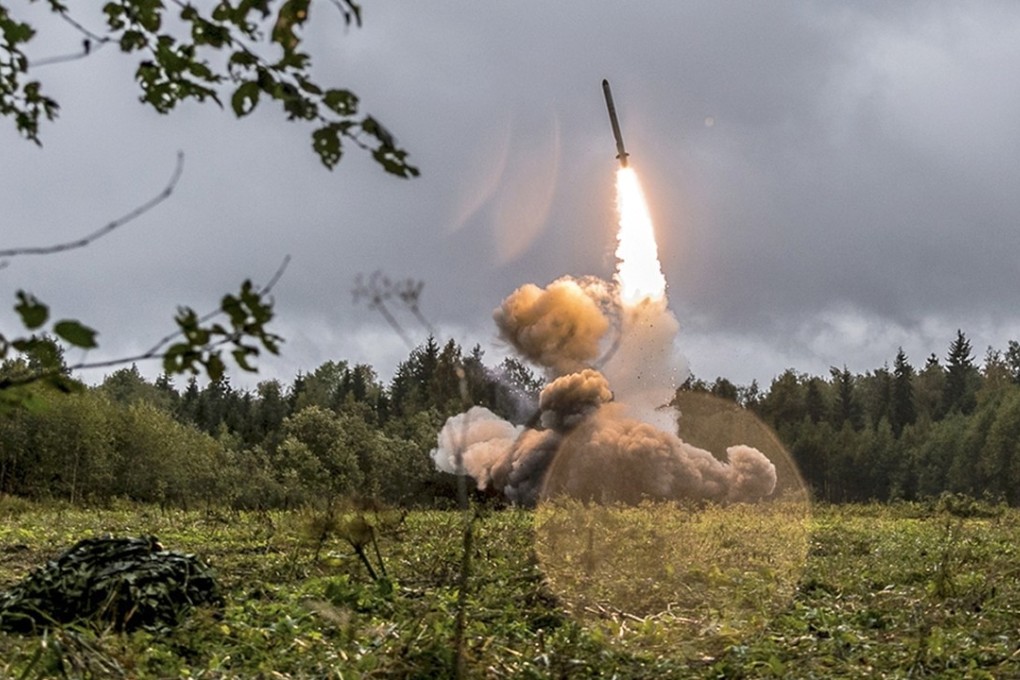 This undated file photo shows a Russian Iskander-K missile launched during a military exercise at a training ground at the Luzhsky Range, near St Petersburg, Russia. Photo: AP