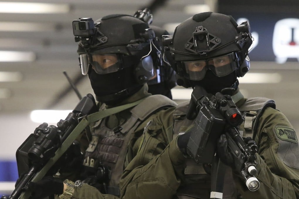 Law enforcement personnel taking part in an anti-terrorist exercise, at Admiralty MTR station in January 2018. Photo: Dickson Lee