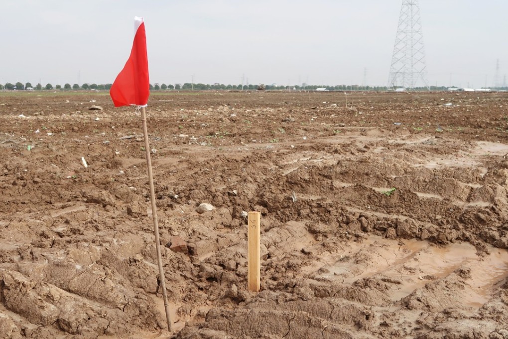 A red flag is seen on the land secured by Tesla for its Gigafactory in Shanghai. Photo: Reuters