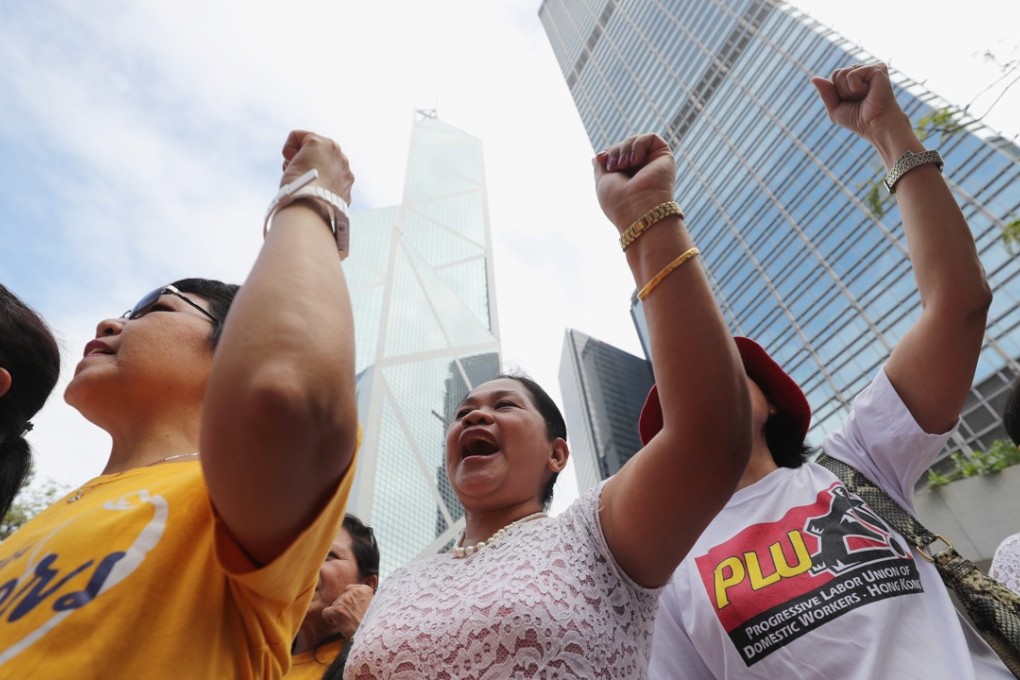 Domestic workers gather in Central on International Domestic Workers Day to raise awareness for workers’ rights. Photo: Winson Wong