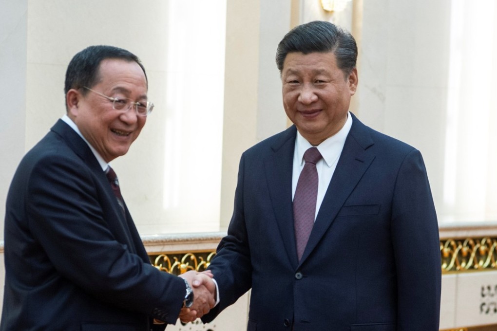 Chinese President Xi Jinping (right) meets North Korean Foreign Minister Ri Yong-ho at the Great Hall of the People in Beijing on Friday. Photo: Reuters