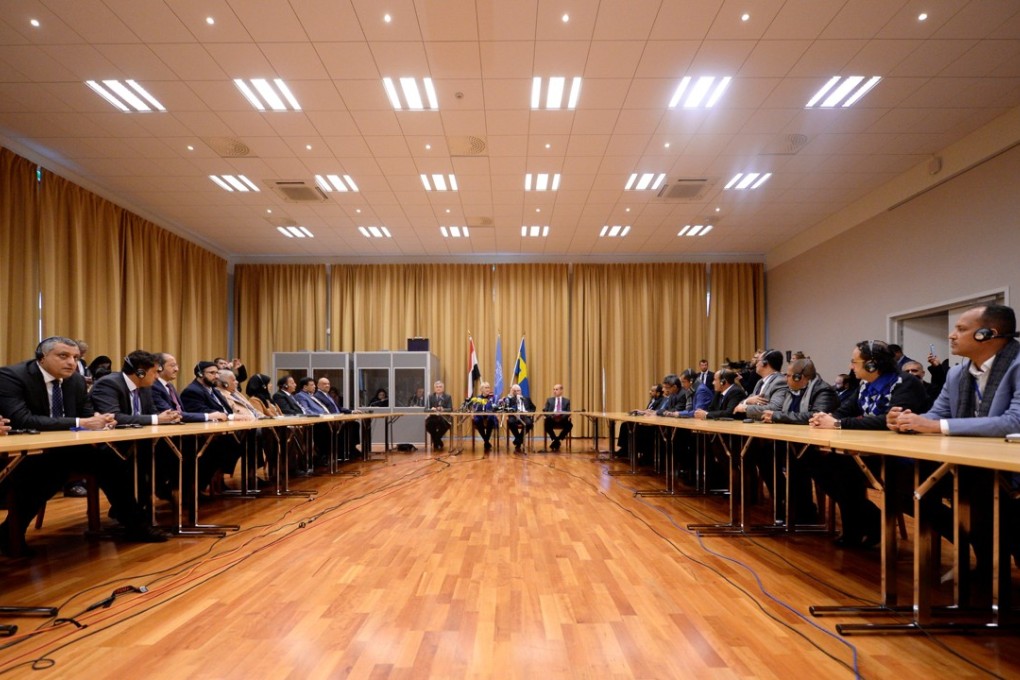 Swedish Foreign minister Margot Wallstrom, U.N. envoy to Yemen Martin Griffiths and delegates attend the opening press conference on U.N.-sponsored peace talks for Yemen at Johannesberg castle, Stockholm. Photo: Reuters