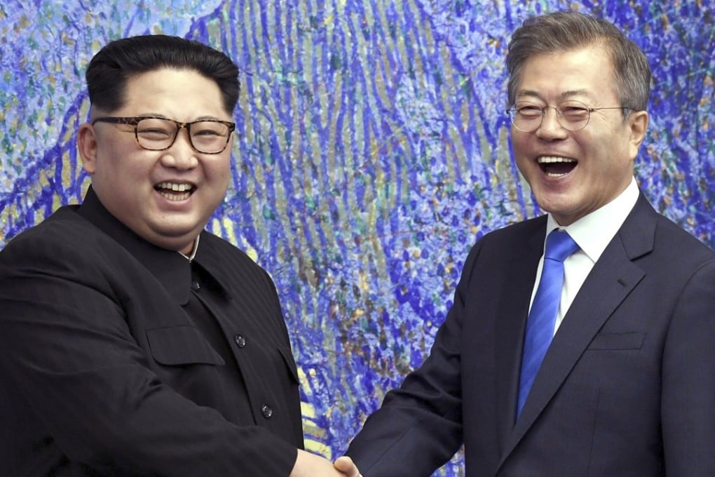 North Korean leader Kim Jong Un with South Korean President Moon Jae-in. Photo: AP