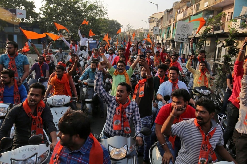 Supporters of the Vishva Hindu Parishad, a Hindu nationalist organisation, demanding the construction of a temple on a disputed religious site. Photo: Reuters
