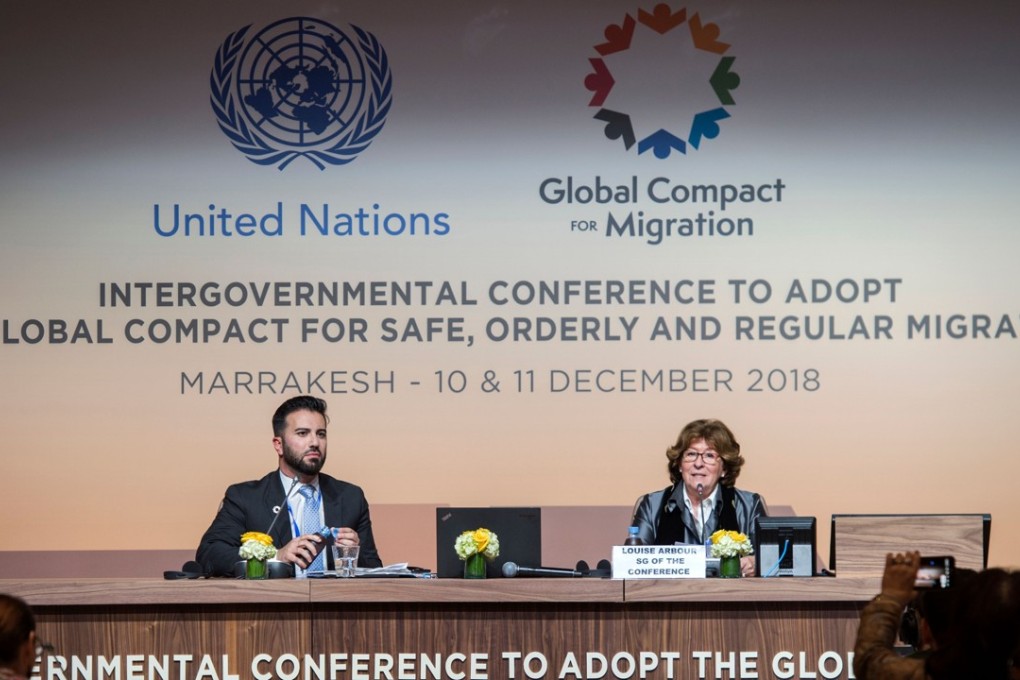 Louise Arbour (R), Special Representative of the United Nations Secretary-General for International Migration, speaks during a press conference ahead of the UN Migration Conference in the Moroccan capital Marrakesh on December 9, 2018. Photo: AFP