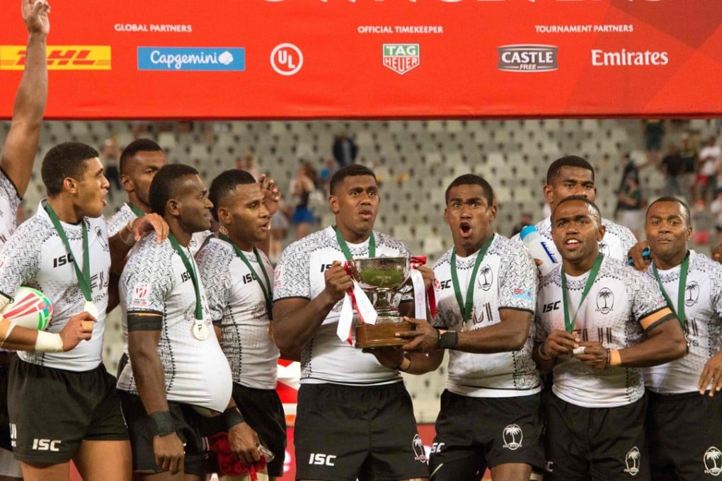 Fiji celebrate after winning the South Africa Sevens in Cape Town. Photo: AFP