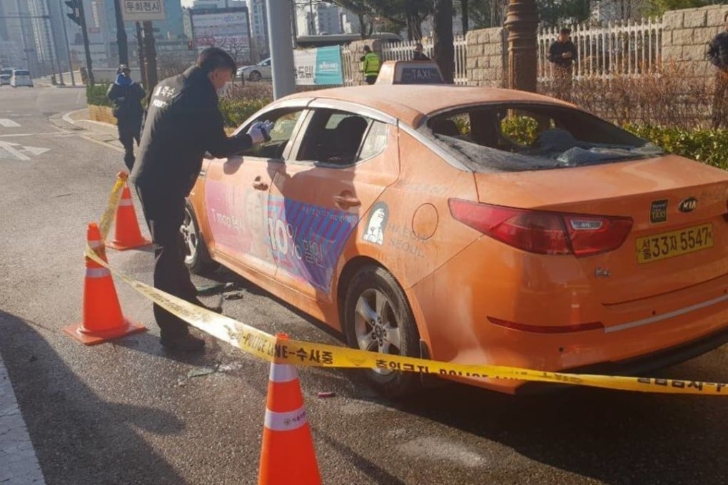 A South Korean taxi driver lit himself on fire in protest of a new ride-hailing app. Photo: Handout