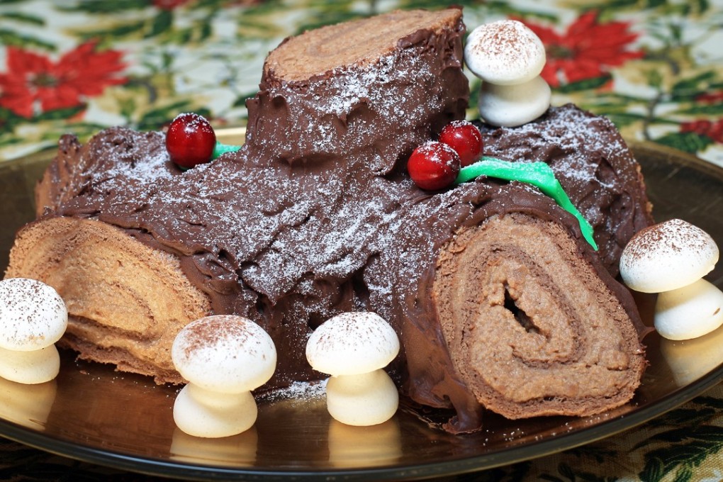 Pastry chefs can get very creative with a buche de Noel, or Yule log, but this is a simpler version. Photo: Jonathan Wong