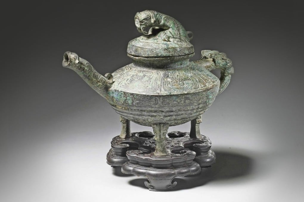 The ceremonial vessel dates back to the Western Zhou Dynasty (1046-771BC) and has miniature tigers on its spout, handle and lid. Photo: Handout