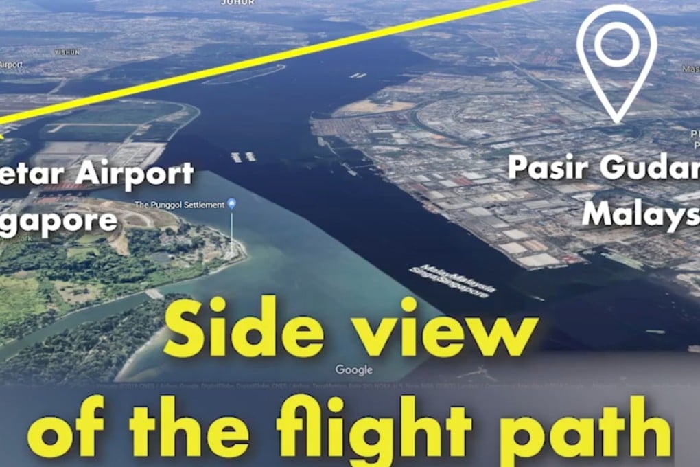 A still from the Malaysian Transport Ministry’s video showing a flight path to Singapore’s Seletar Airport over Malaysian airspace. Photo: Facebook