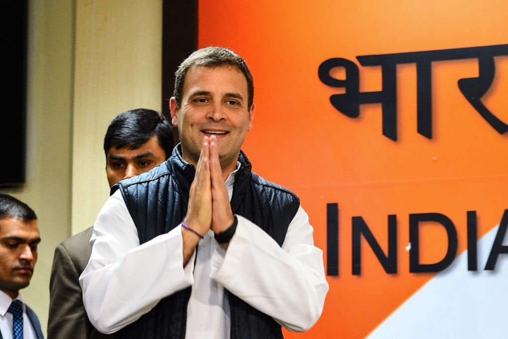 Rahul Gandhi arrives for a post-election press conference. Photo: AFP