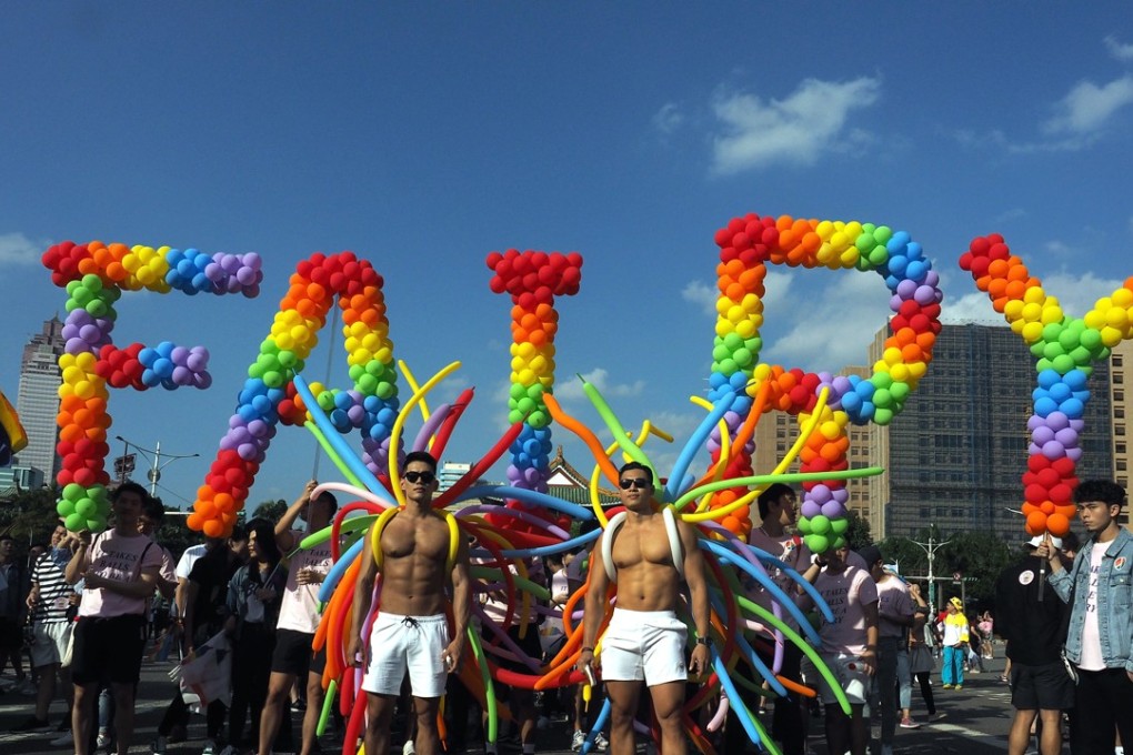 A gay pride march in Taipei on October 27, less than a month before Taiwanese voters in a referendum rejected the legalisation of same-sex marriage. Photo: EPA