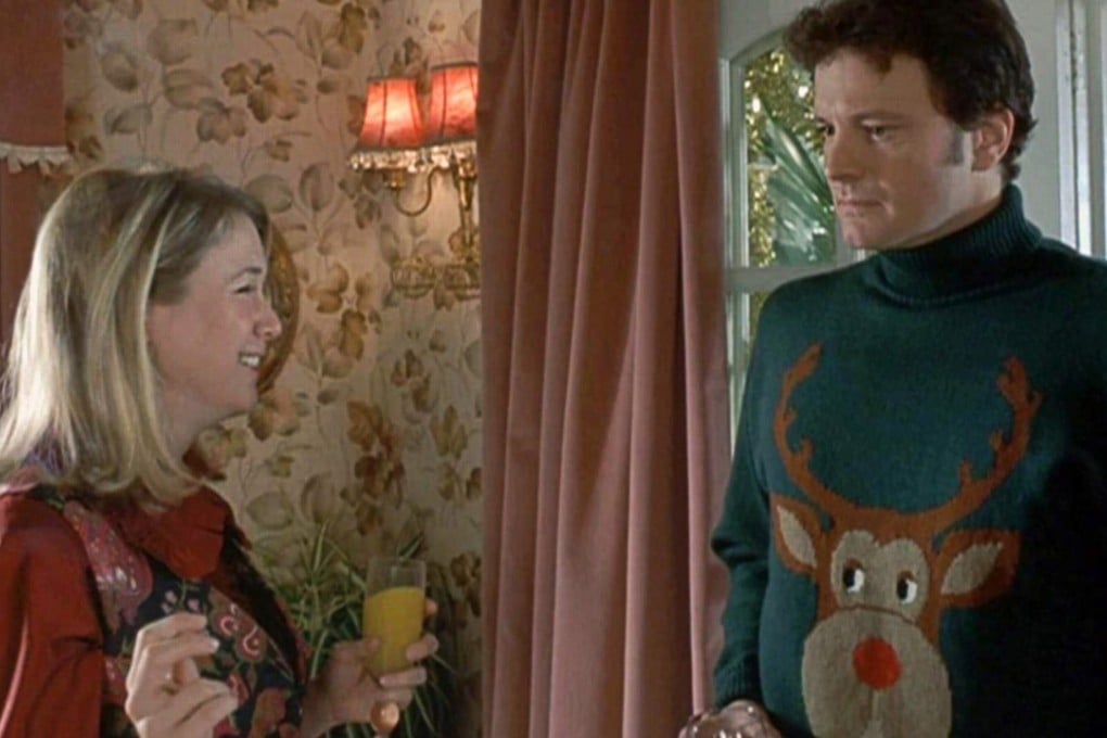 Renee Zellweger and Colin Firth wear their Christmas jumpers in a scene from Bridget Jones’s Diary.