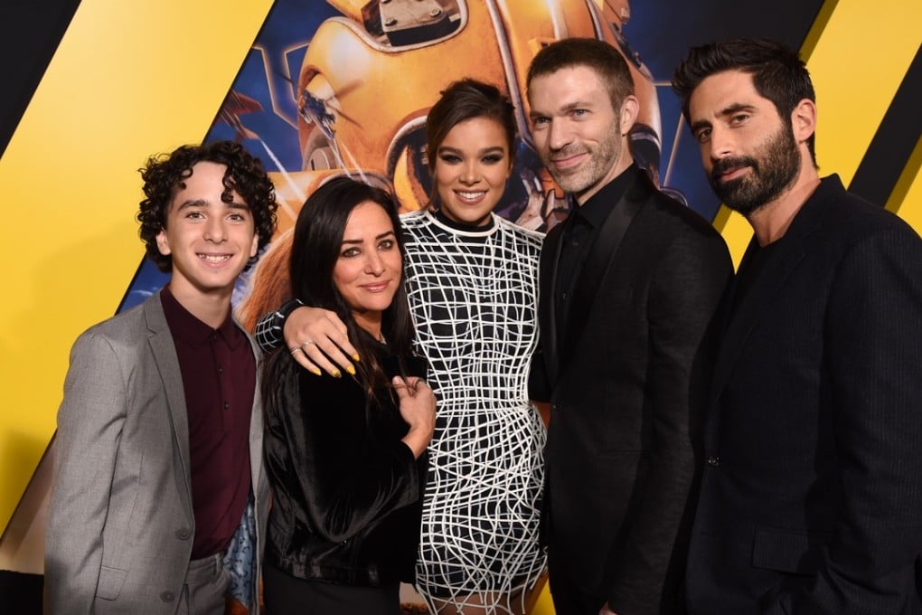 Hailee Steinfeld (centre), Travis Knight (second from right) and cast and crew members of Bumblebee attend its Hollywood Premiere on December 09. Photo: Michael Kovac/Getty Images for Paramount Pictures