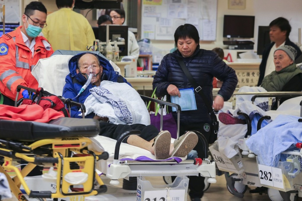 Elderly patients wait in the Accident and Emergency Department of Queen Elizabeth Hospital in Yau Ma Tei in February. Photo: Dickson Lee