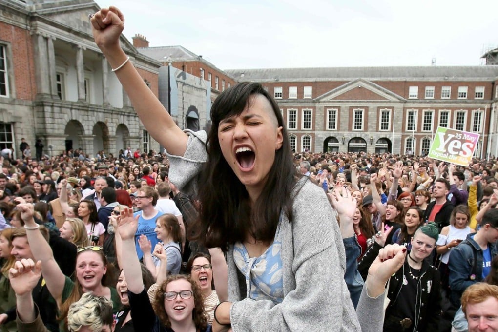 “Yes” campaigners celebrate the official result of the Irish abortion referendum at Dublin Castle on May 26. Photo: AFP