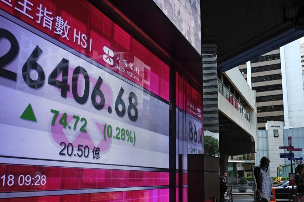 An electronic board showing the Hong Kong shares index. Photo: AP