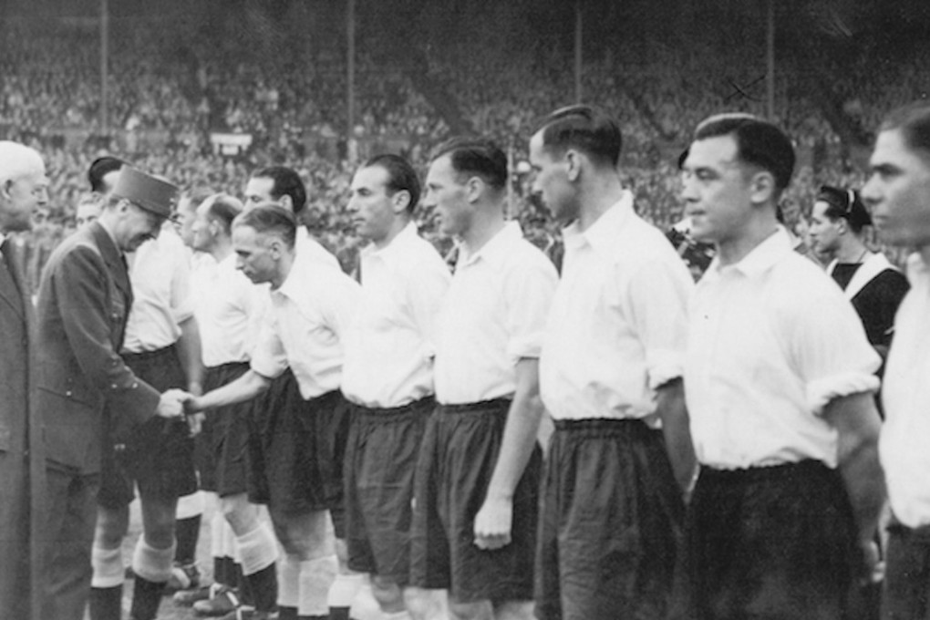 Frank Soo (2nd from right) lines up for England against France at Wembley in a Victory International in 1945. Photo: Susan Gardiner