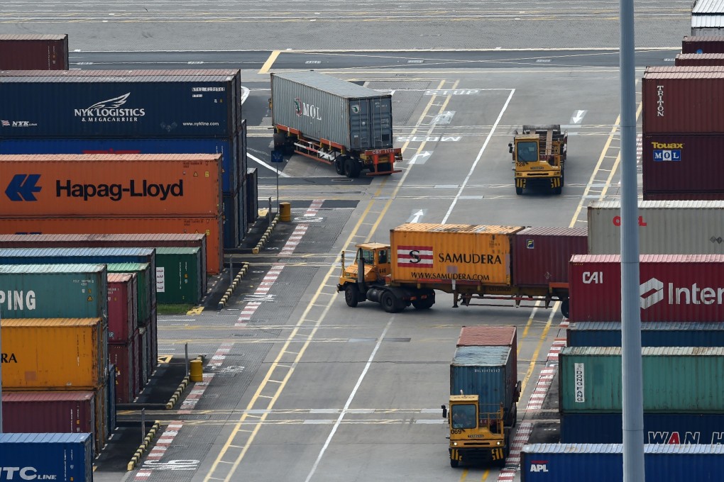 Trailer trucks at Tanjong Pagar container port in Singapore. Photo: AFP