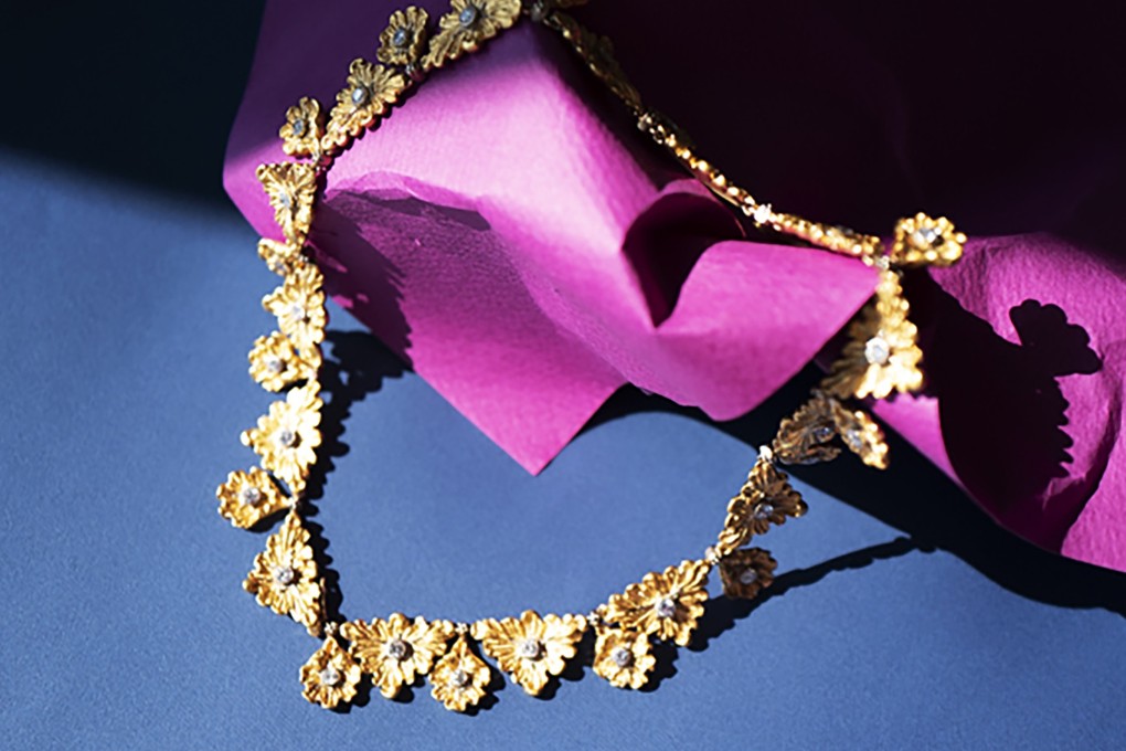 A diamond and yellow gold fringe necklace by Buccellati from VVintage.