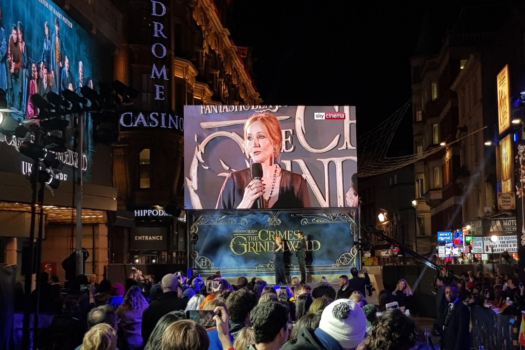 J.K. Rowling addresses the crowd at the London premiere of Fantastic Beasts: The Crimes of Grindelwald, in November. Picture: Alamy