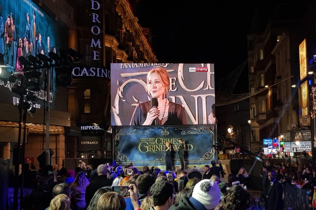 J.K. Rowling addresses the crowd at the London premiere of Fantastic Beasts: The Crimes of Grindelwald, in November. Picture: Alamy